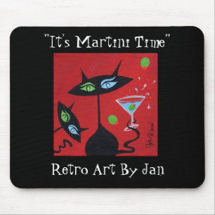 Pop Art Retro Martini Black Cat Mousepad Muismat
