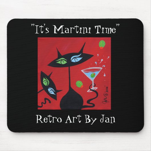Pop Art Retro Martini Black Cat Mousepad Muismat (Voorkant)