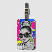 Pop Art Retrô Mulher Fashion Preto e Branco  Bagagelabel (Voorkant (verticaal))