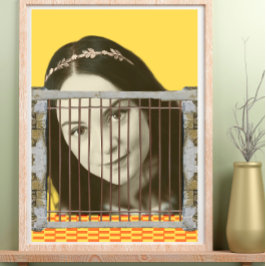 Pop Art Retro Vrouw Gezicht gele achtergrond Poster