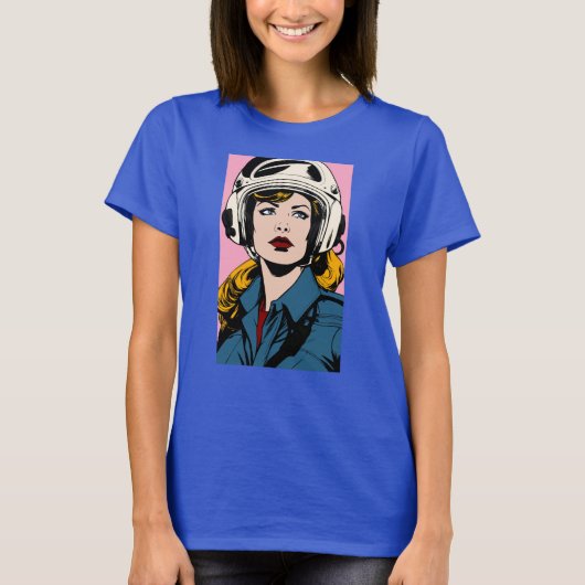 Pop Art Retro Vrouw in Helm Graphic T-Shirt (Voorkant)