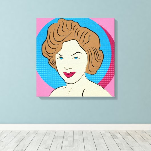 POP ART RETRO VROUW STRETCHED CANVAS ART PRINT (Insitu (Houten vloer))