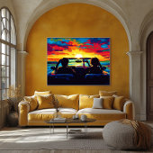 Pop Art Road Trip Sunset Wandkunst – Avontuur Poster