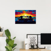 Pop Art Road Trip Sunset Wandkunst – Avontuur Poster (Thuiskantoor)