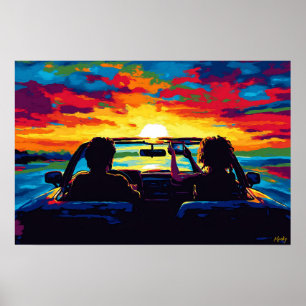 Pop Art Road Trip Sunset Wandkunst – Avontuur Poster