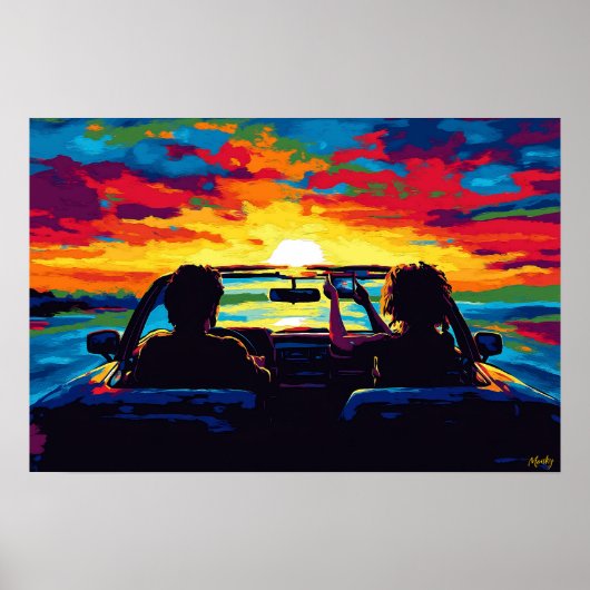 Pop Art Road Trip Sunset Wandkunst – Avontuur Poster (Voorkant)