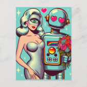 Pop Art Robot en Alien Vrouw In Liefde Briefkaart (Voorkant)
