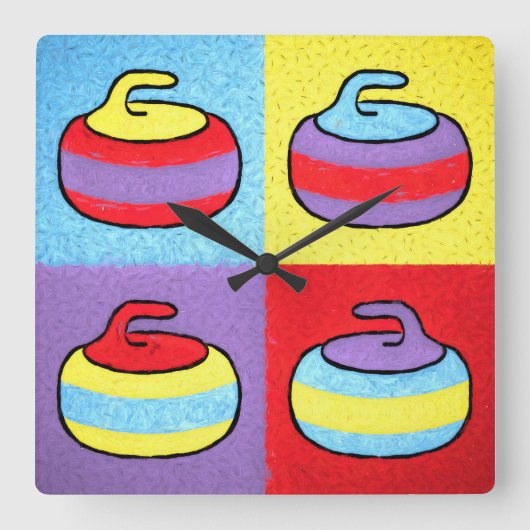 Pop Art Rocks Curling Steen Design Vierkante Klok (Voorkant)