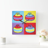 Pop Art Rocks Curling Stone Design Vierkante Klok (Huis)