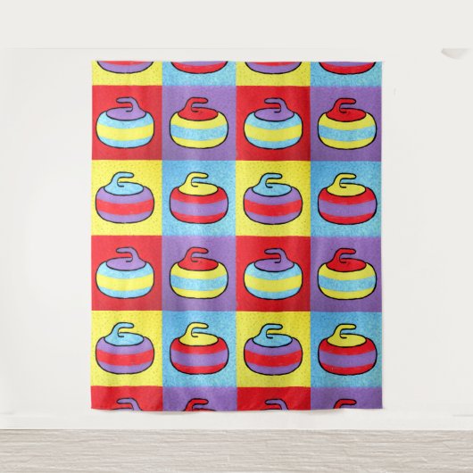Pop Art Rocks Curling Stone Design Wandkleed (Voorkant)