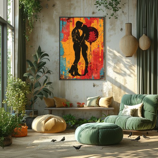 Pop Art Romance: Pareja y Bola de Disco Foto Afdruk