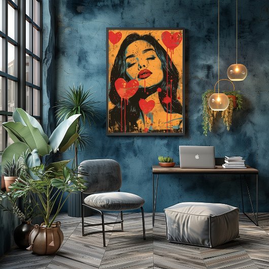 Pop Art Romántico: Mirada Seductora Foto Afdruk