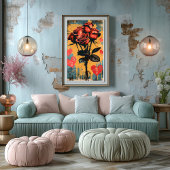 Pop Art Romántico: Ramo de Rosas Foto Afdruk