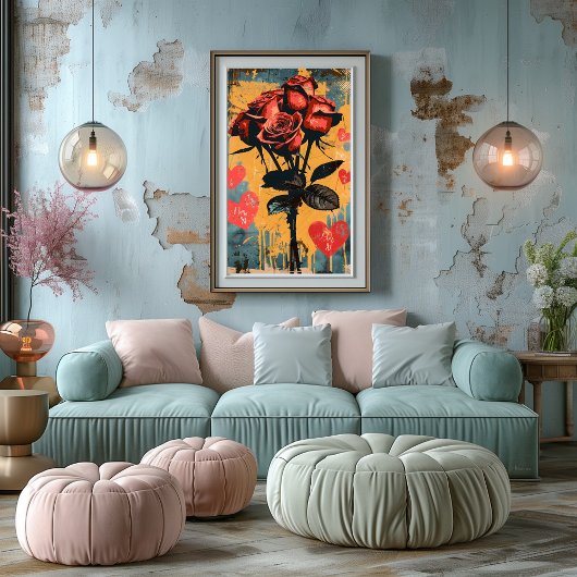 Pop Art Romántico: Ramo de Rosas Foto Afdruk