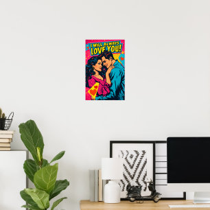 Pop Art Romantische Liefde Blauw Magenta Geel  Poster
