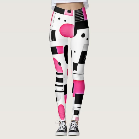 Pop Art Roze Geometrisch Ontwerp Leggings (Voorkant)