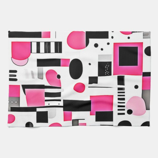 Pop Art Roze Geometrisch Ontwerp Theedoek (Horizontaal)