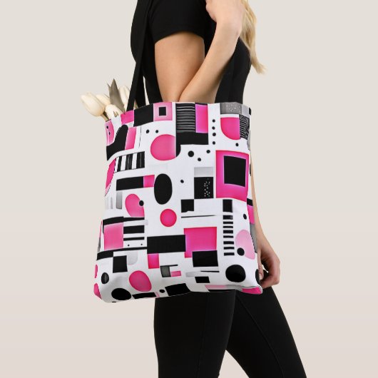 Pop Art Roze Geometrisch Ontwerp Tote Bag (Dichtbij)