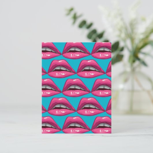 Pop Art roze lips Makeup Briefkaart (Staand voorkant)