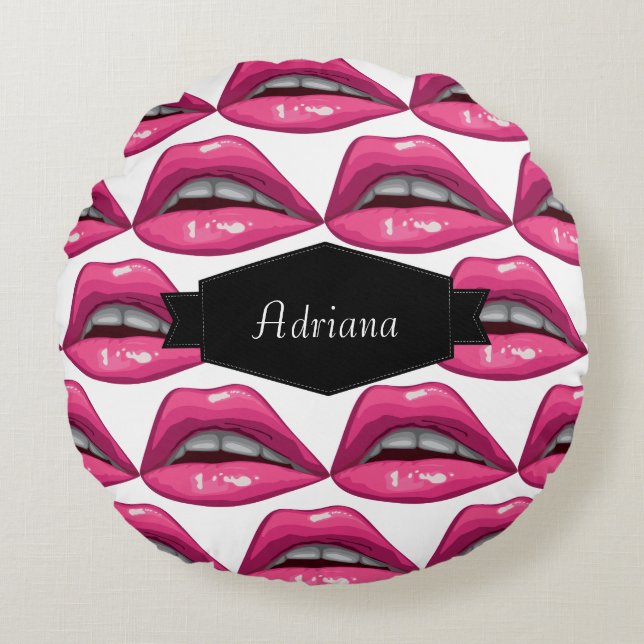 Pop Art roze lips Makeup Rond Kussen (Voorkant)