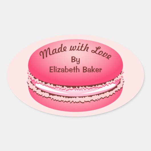 Pop Art roze Macaron Cookie op persoonlijke titel Ovale Sticker (Voorkant)