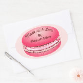 Pop Art roze Macaron Cookie op persoonlijke titel Ovale Sticker (Envelop)
