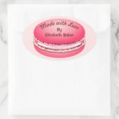 Pop Art roze Macaron Cookie op persoonlijke titel Ovale Sticker (Tas)