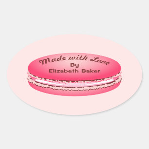 Pop Art roze Macaron Cookie op persoonlijke titel Ovale Sticker