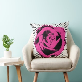 Pop Art roze roze roze op zwart-wit poka Kussen