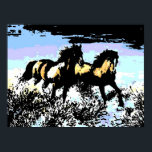 Pop Art Running Horses Print Poster<br><div class="desc">Digitale zwarte inkttekening Comic Panel Art Print - Moderne Posters voor dierlijke kunstwerken - Digitale computergekleurde paarden Animatiative Pop Art Afbeeldingen</div>