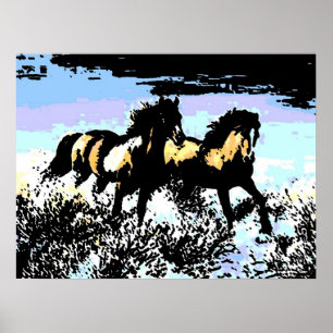 Pop Art Running Horses Print Poster