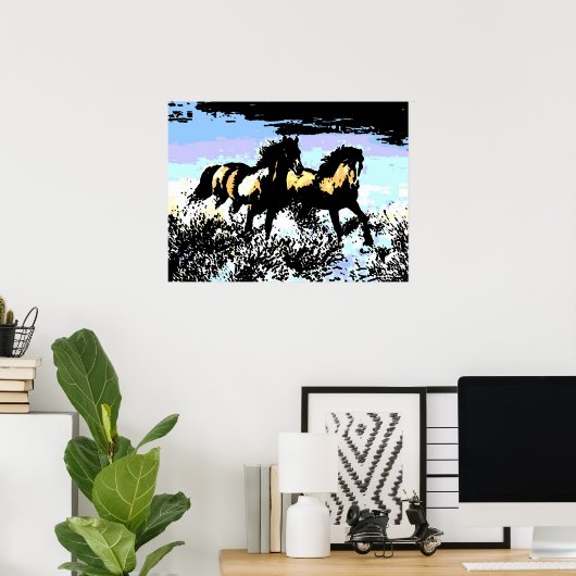 Pop Art Running Horses Print Poster (Thuiskantoor)