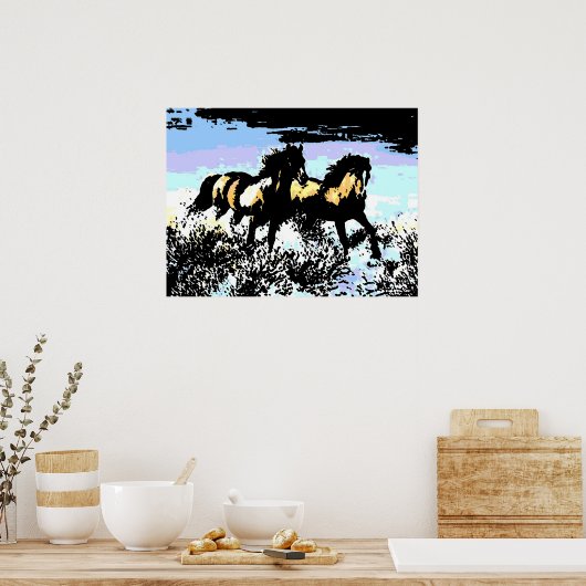Pop Art Running Horses Print Poster (Keuken)