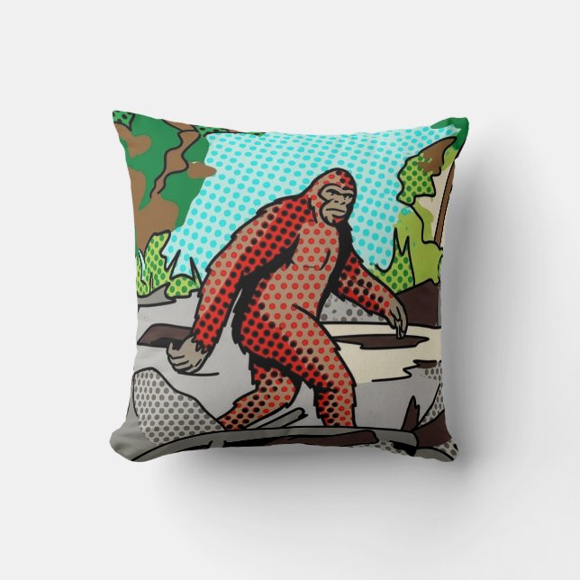Pop Art Sasquatch Bos Comic Paneel Grafiek Kussen (Voorkant)
