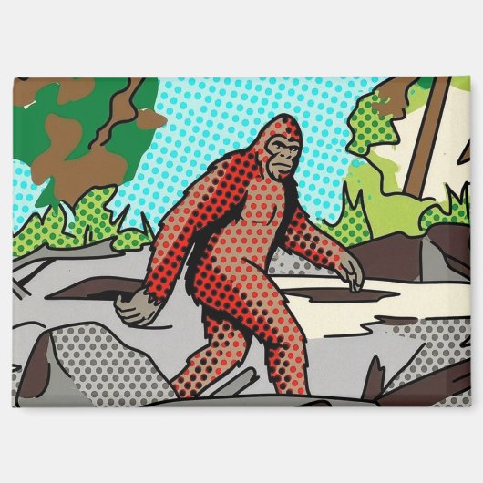 Pop Art Sasquatch Bos Comic Paneel Grafisch Magneet (Voorkant)