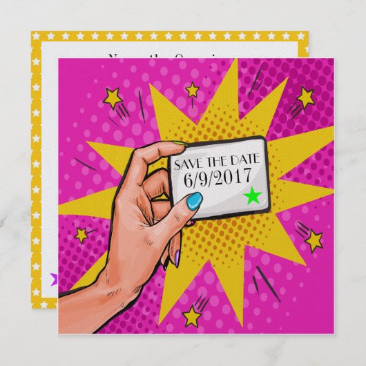 Pop Art Save the Date Invitation (Voorkant / Achterkant)