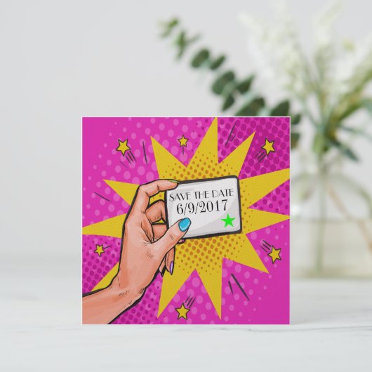 Pop Art Save the Date Invitation (Staand voorkant)