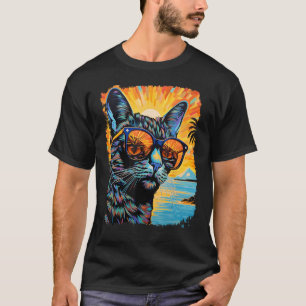 Pop Art Schildpadkat Hawaiaans Strandfeest T-shirt