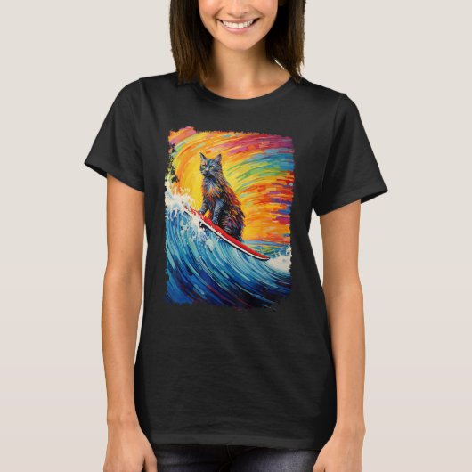 Pop Art Schildpadkat Peddelplank Surfen T-shirt (Voorkant)