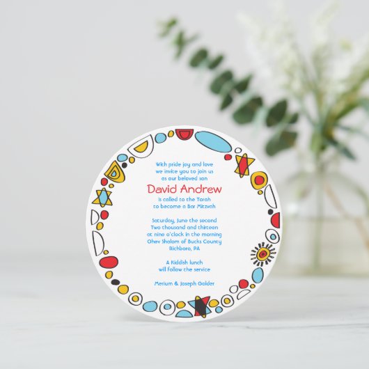 POP ART SCRIBBLY Bar Mitzvah Uitnodiging (Staand voorkant)