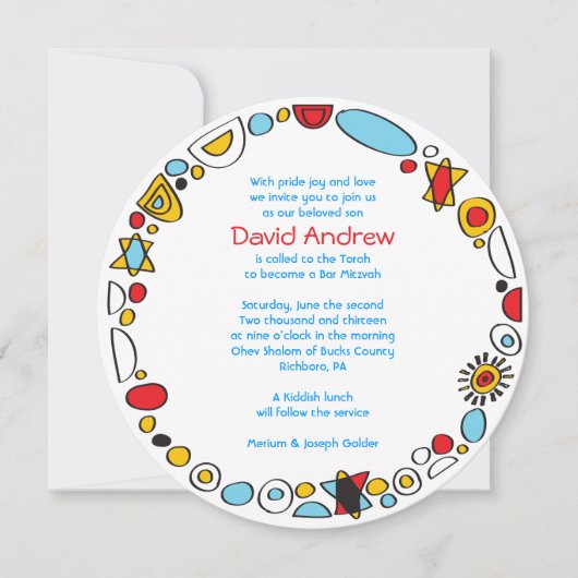 POP ART SCRIBBLY Bar Mitzvah Uitnodiging (Voorkant)