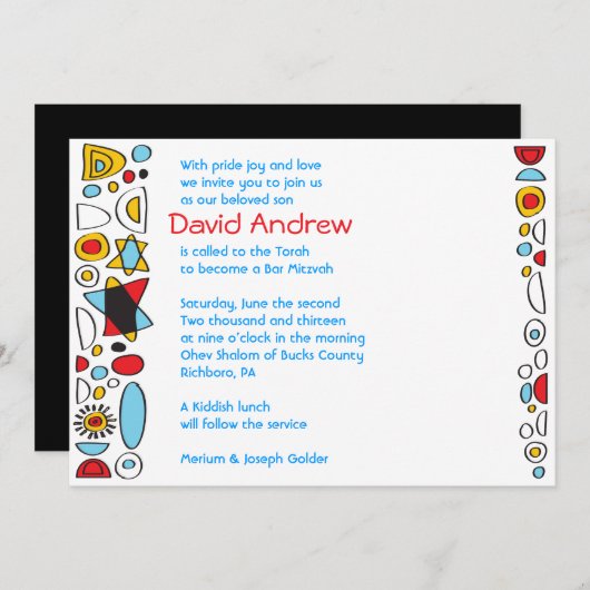 POP ART SCRIBBLY Bar Mitzvah Uitnodiging (Voorkant / Achterkant)