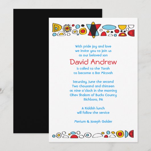 POP ART SCRIBBLY Bar Mitzvah Uitnodiging (Voorkant / Achterkant)