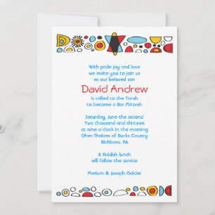 POP ART SCRIBBLY Bar Mitzvah Uitnodiging