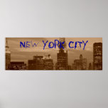 Pop Art Sepia New York Panoramisch Poster<br><div class="desc">New York City Skyscrapers bij nacht - NYC Skscrapers Photo Afbeelding - Brooklyn Bridge,  Manhattan Financial District bij Blue Night Pop Art Style Digital Photo Afbeelding</div>