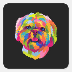 Pop Art Shih Tzu Cute Puppy Eigenaar Vierkante Sticker