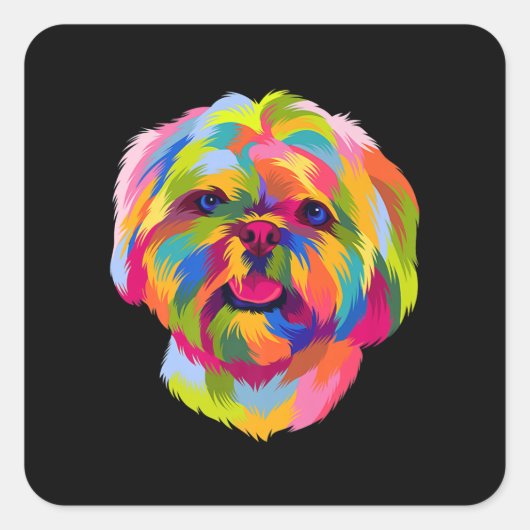 Pop Art Shih Tzu Cute Puppy Eigenaar Vierkante Sticker (Voorkant)