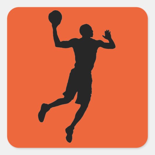 Pop Art Sinaasappel Zwart Basketbalspeler Silhouet Vierkante Sticker (Voorkant)