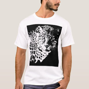 Pop Art Sjabloon Dieren Lopard Hoofd Moderne Manne T-shirt