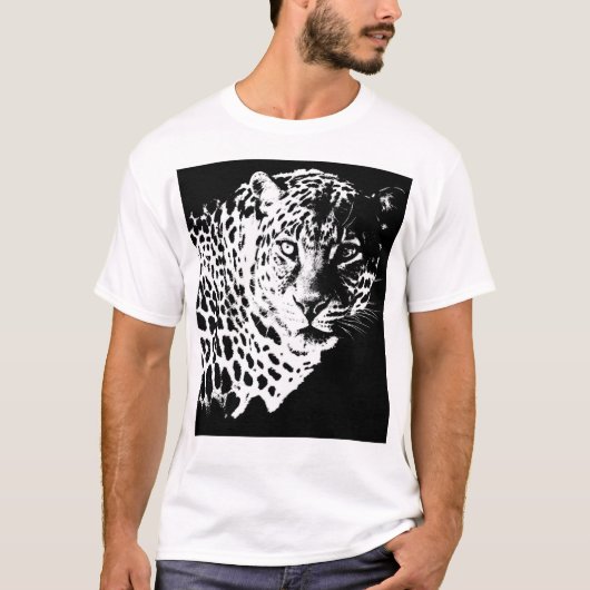 Pop Art Sjabloon Dieren Lopard Hoofd Moderne Manne T-shirt (Voorkant)